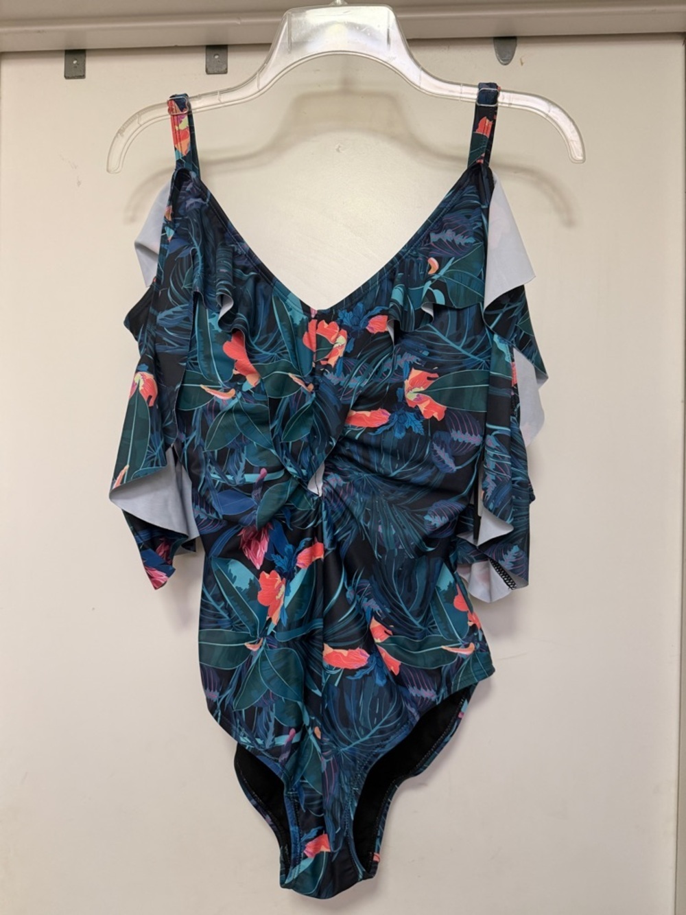 Nicole Miller NY the Jungle Ruffled Cold Shoulder One-Piece Swimsuit - size M